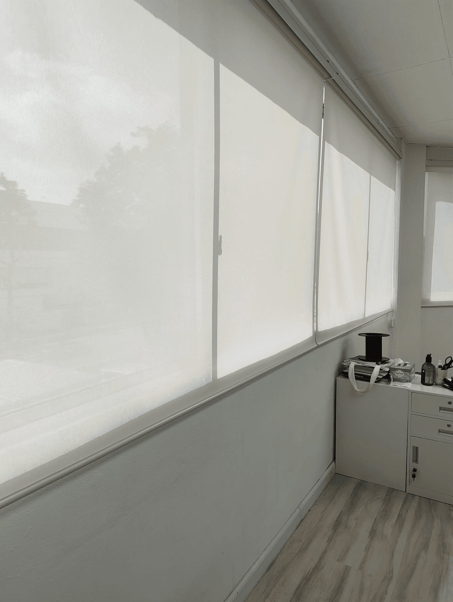 Perforated sunscreen roller blinds in a Tuas Avenue 11 office